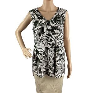 Kasper Sleeveless Palm Print Blouse Tropical Leaf Top Size S